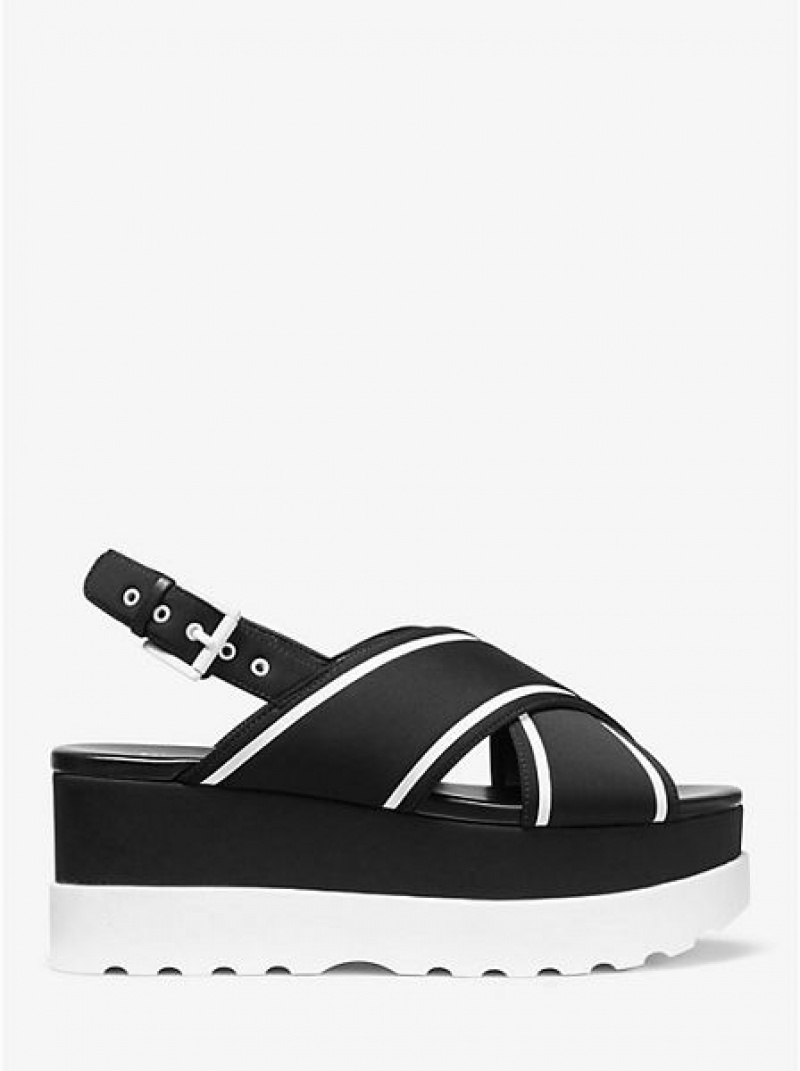 Sandalias Plataforma Michael Kors Becker Contrast-trim Scuba Mujer Negras Blancas | 750263-BHG