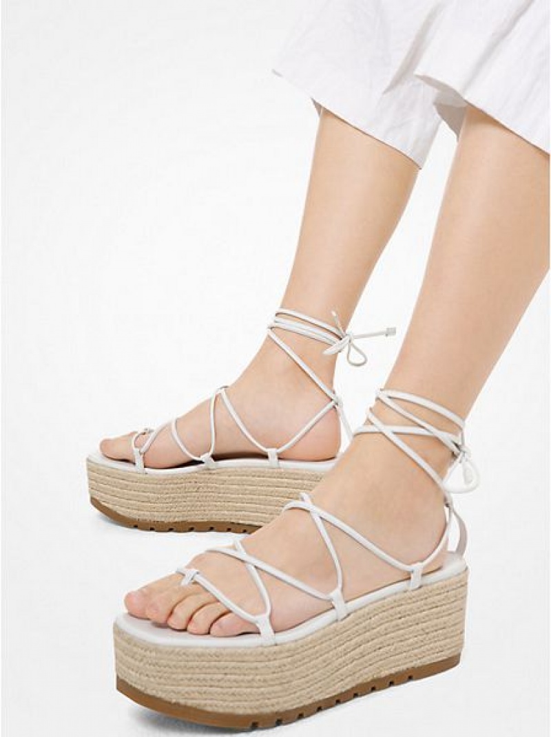 Sandalias Plataforma Michael Kors Mabal Cuero Mujer Blancas | 476582-TME