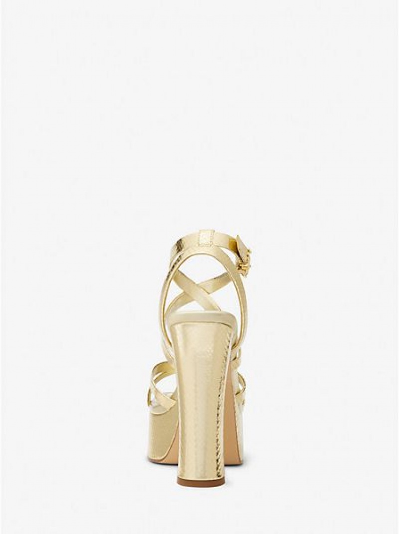 Sandalias Plataforma Michael Kors Paola Metallic Snake Embossed Cuero Mujer Doradas | 078613-VYJ