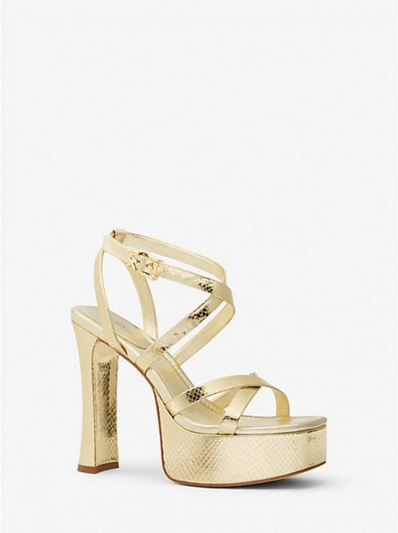 Sandalias Plataforma Michael Kors Paola Metallic Snake Embossed Cuero Mujer Doradas | 078613-VYJ