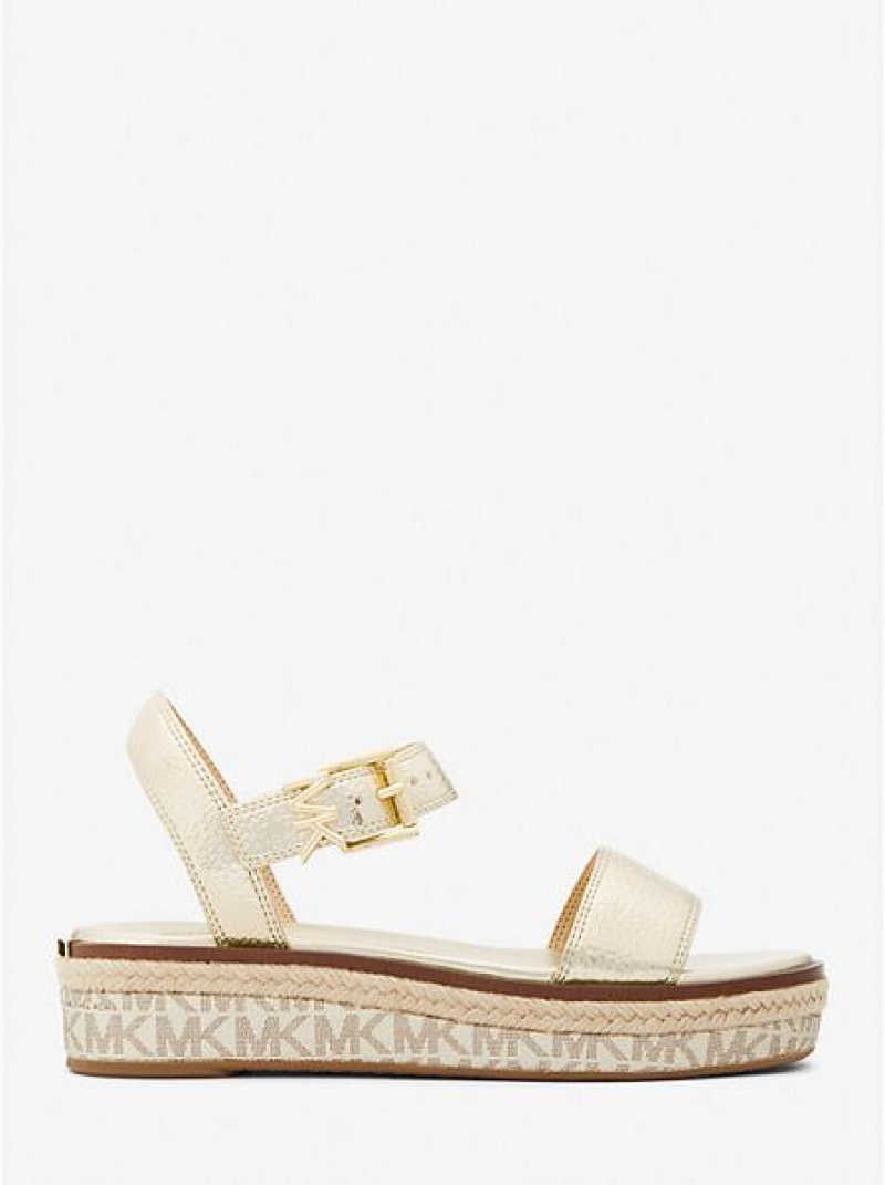 Sandalias Plataforma Michael Kors Richie Metallic Faux Cuero And Logo Alpargata Mujer Doradas | 698024-OGU