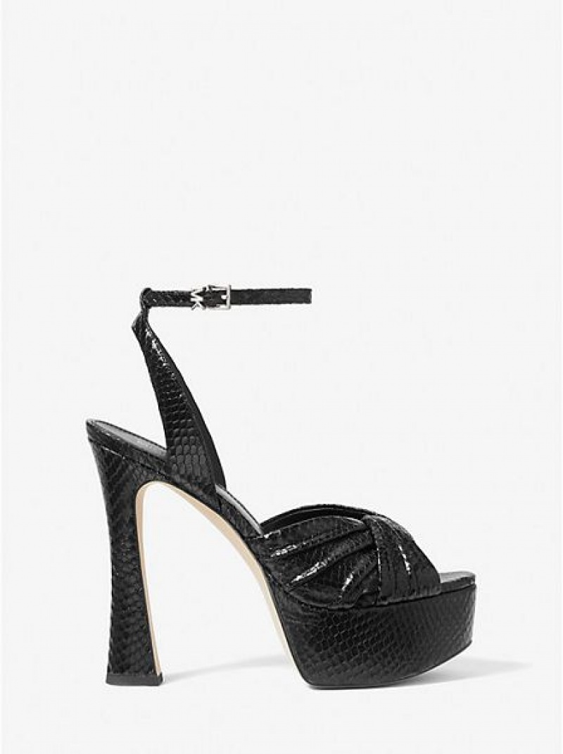 Sandalias Plataforma Michael Kors Selena Snake Embossed Cuero Mujer Negras | 216804-MJG