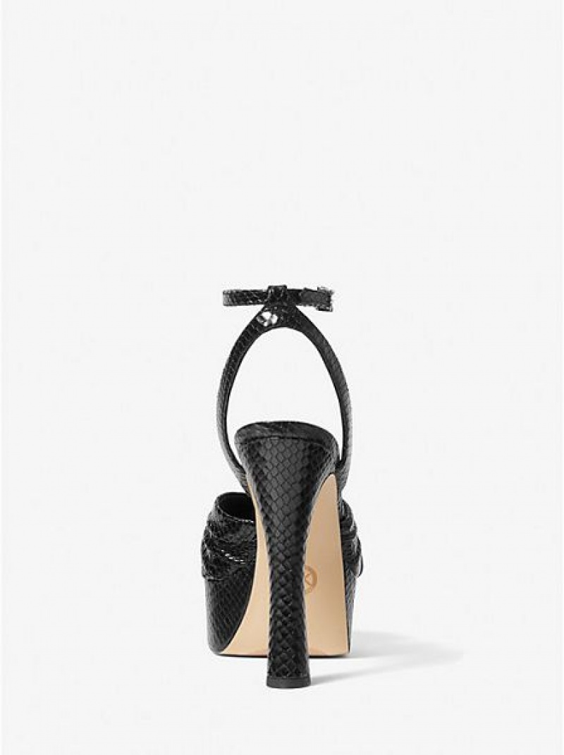 Sandalias Plataforma Michael Kors Selena Snake Embossed Cuero Mujer Negras | 216804-MJG