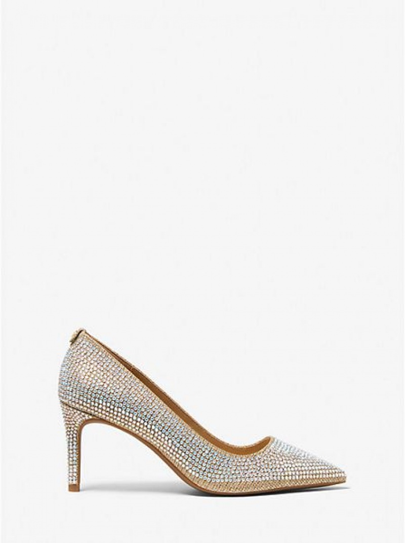 Tacones Michael Kors Alina Flex Crystal Embellished Glitter Chain-mesh Mujer Doradas | 084395-NGH