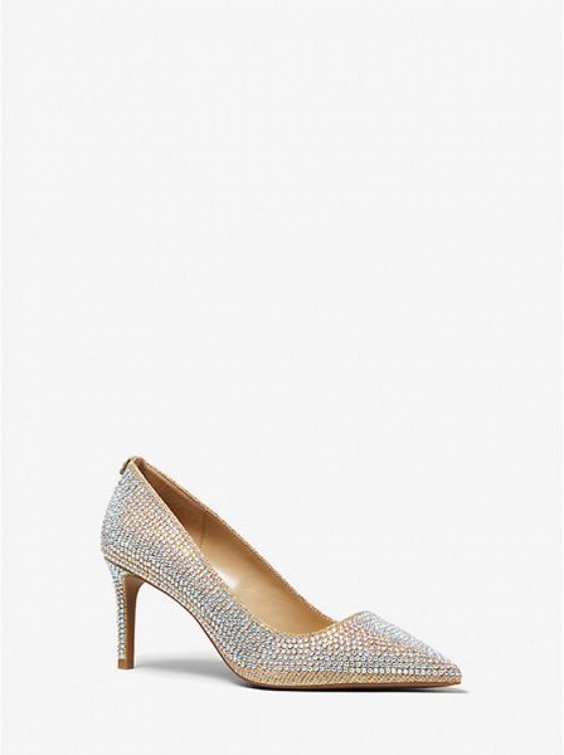 Tacones Michael Kors Alina Flex Crystal Embellished Glitter Chain-mesh Mujer Doradas | 084395-NGH