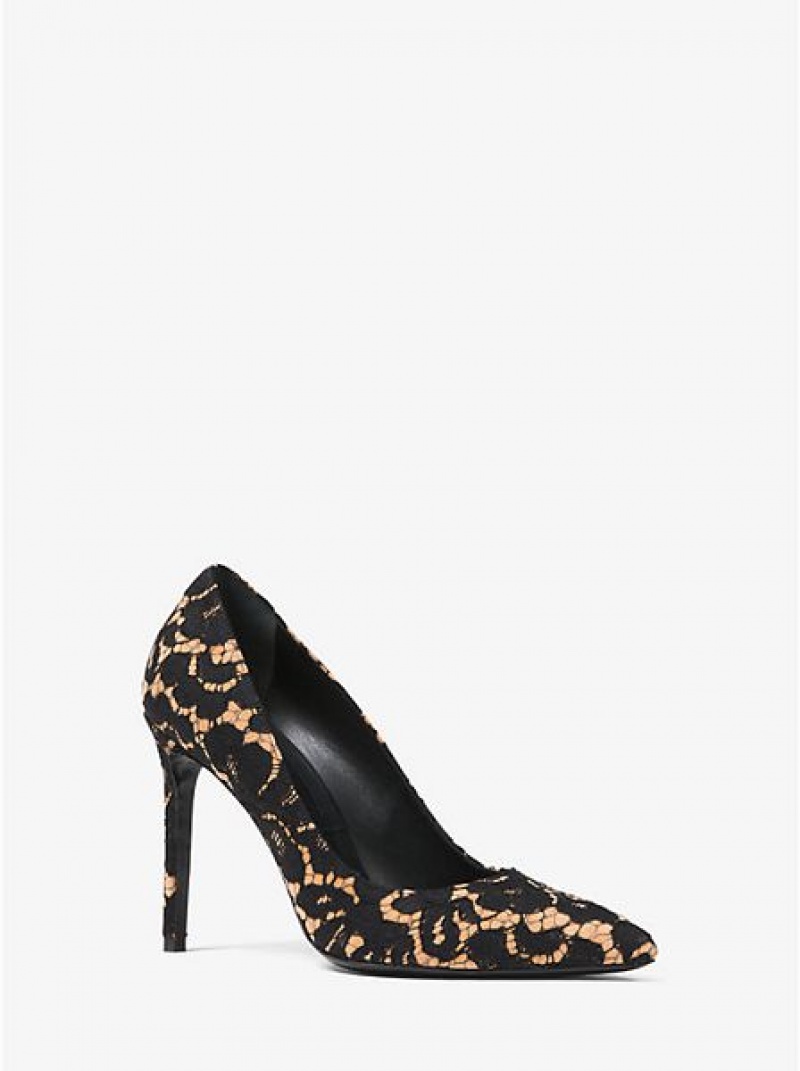 Tacones Michael Kors Gretel Floral Encaje And Gamuza Mujer Negras | 086231-VRP