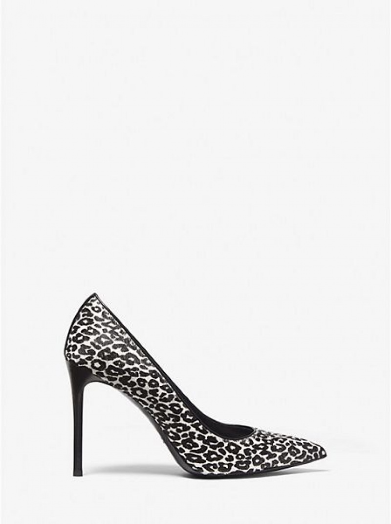 Tacones Michael Kors Gretel Leopard Print Calf Hair Mujer Negras Blancas | 102783-KPI