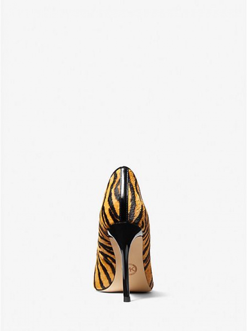 Tacones Michael Kors Parker Tiger Print Calf Hair And Cuero Mujer Amarillo Negras | 780913-KJF