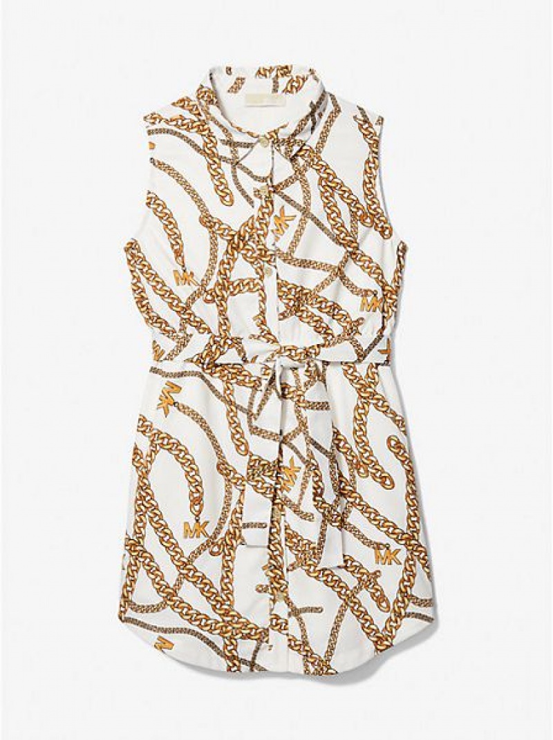 Vestido Michael Kors Chain-link Logo Print Woven Niños Blancas Doradas | 670123-EMD