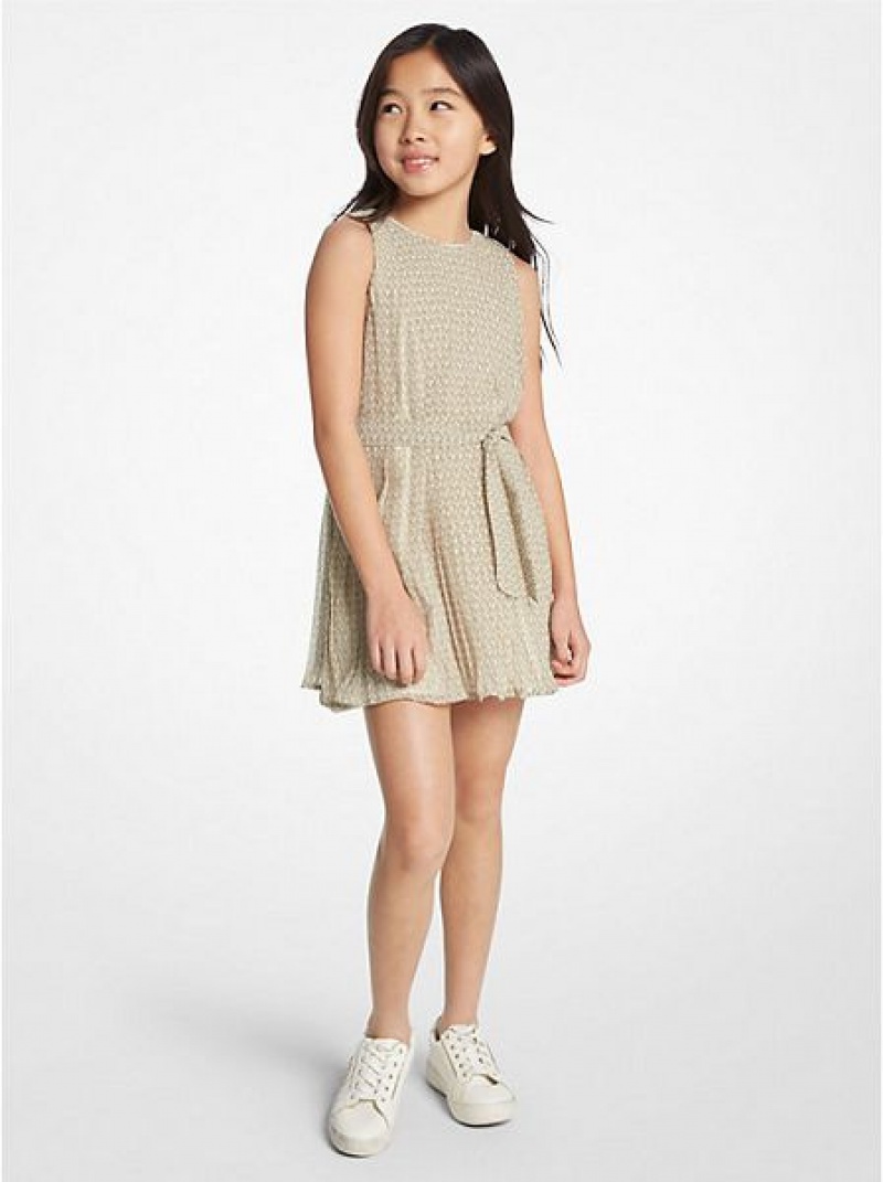 Vestido Michael Kors Logo Print Georgette Plisado Niños Blancas | 932687-JXL