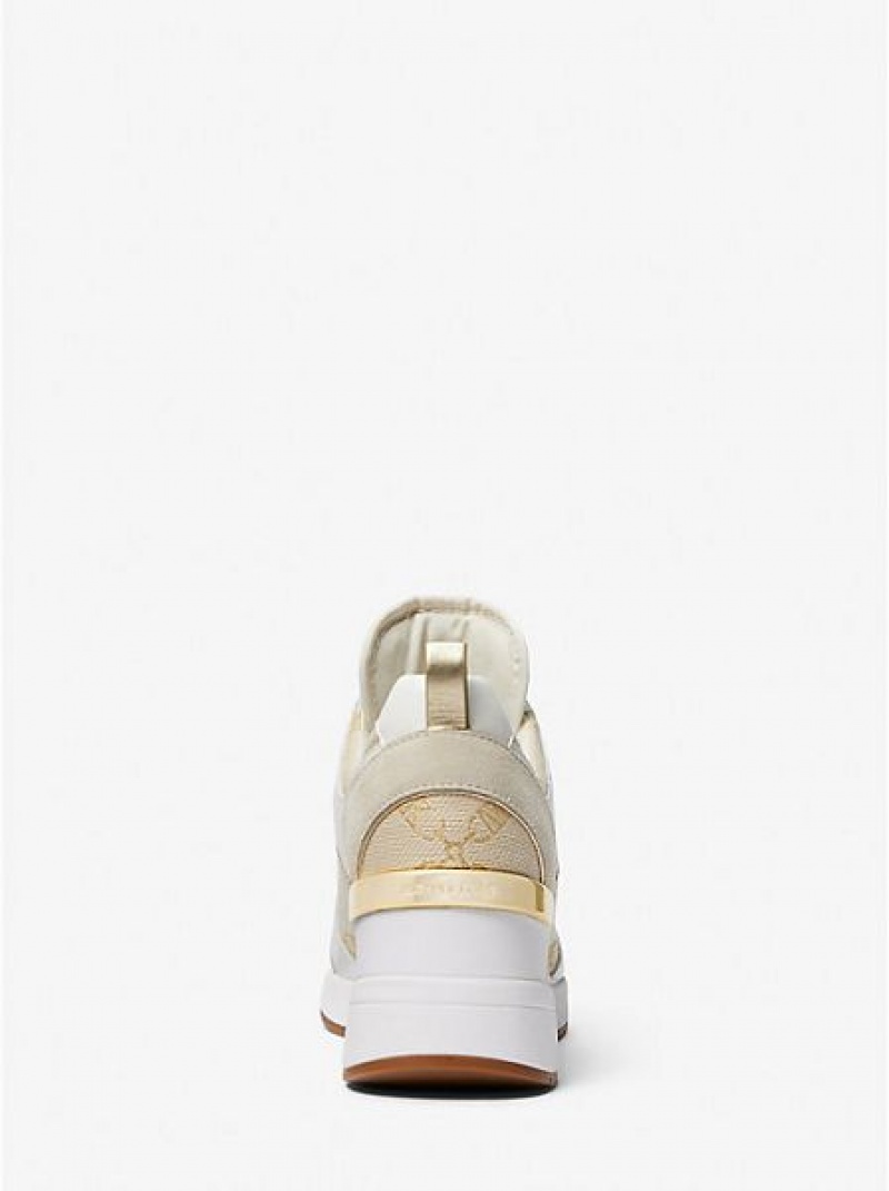 Zapatillas Michael Kors Georgie Metallic Empire Logo Jacquard And Cuero Mujer Doradas Beige | 147890-FUX