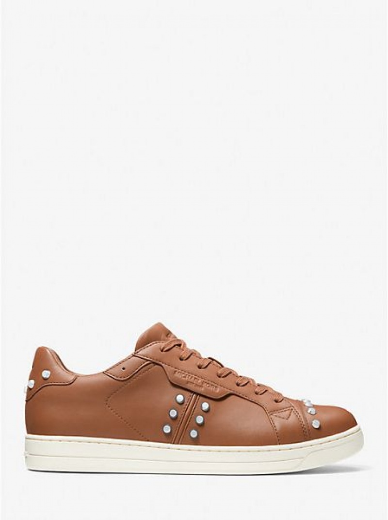 Zapatillas Michael Kors Keating Studded Cuero Hombre Marrones Blancas | 193452-PJD