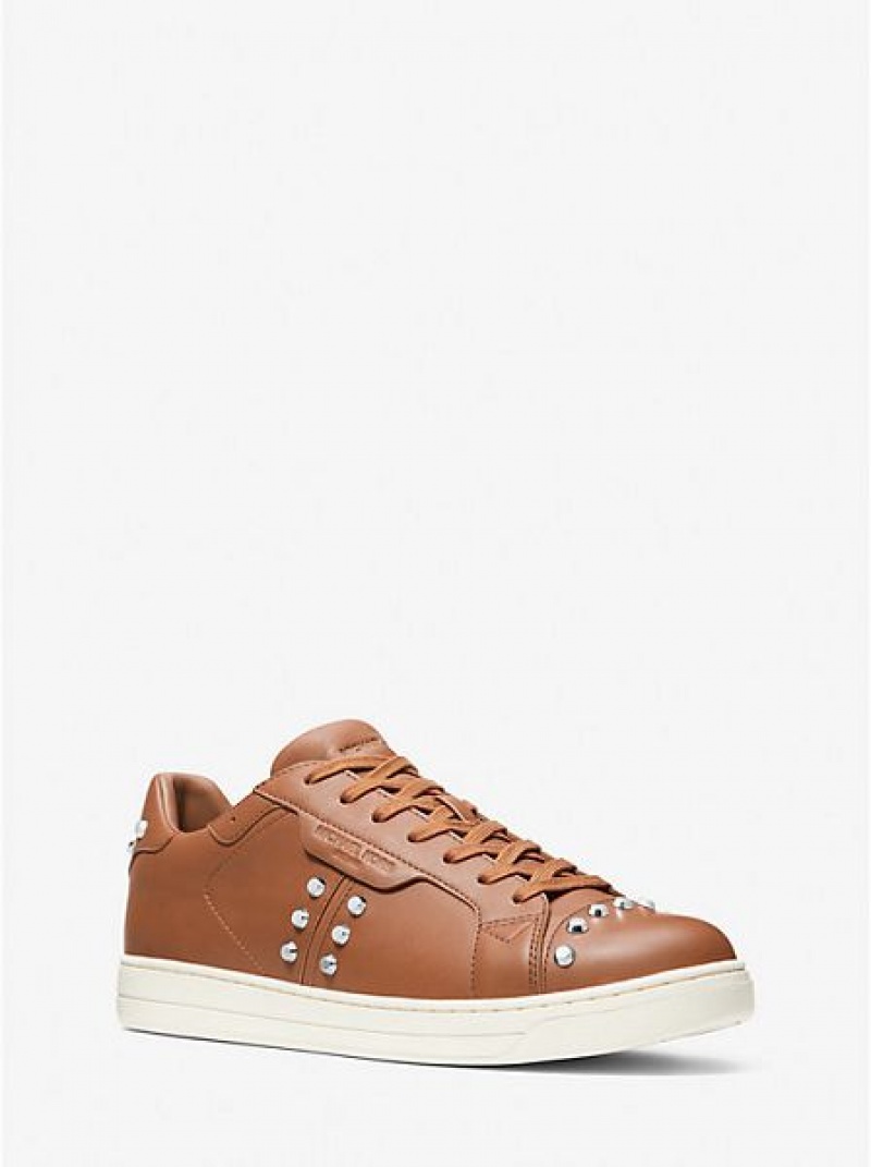 Zapatillas Michael Kors Keating Studded Cuero Hombre Marrones Blancas | 193452-PJD