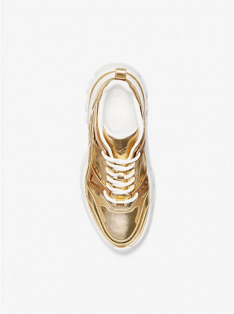 Zapatillas Michael Kors Nick Metallic Cuero Mujer Doradas | 534089-HAT