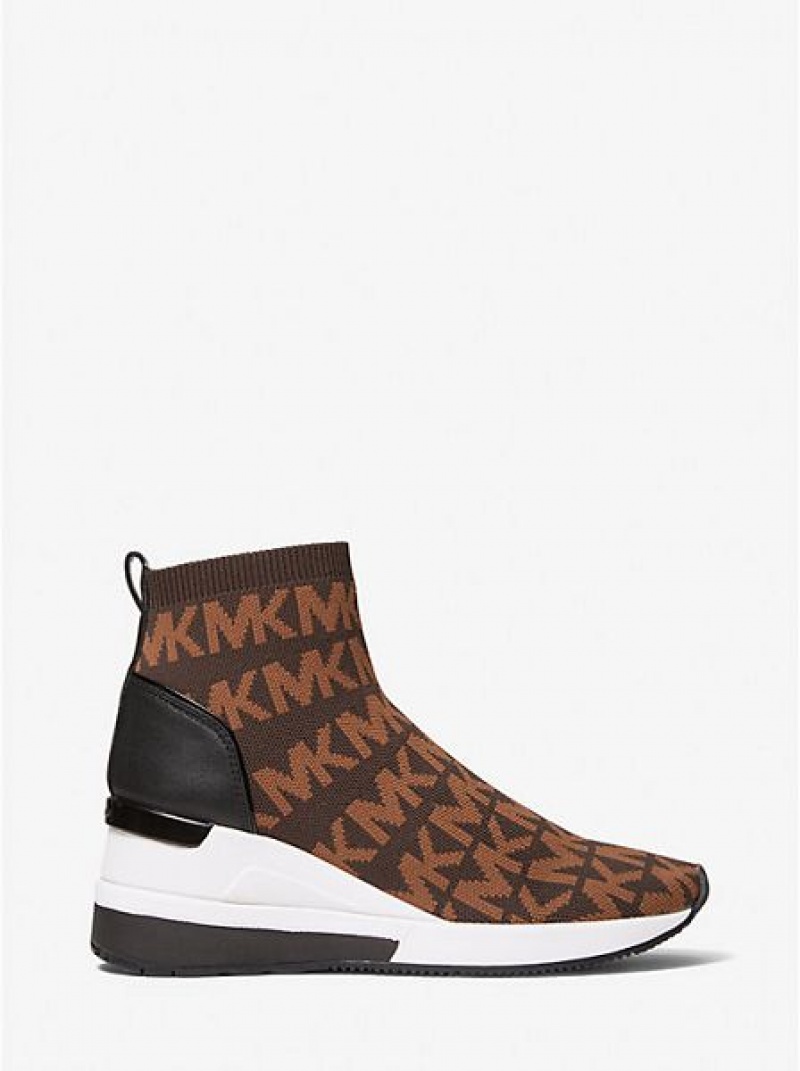 Zapatillas Michael Kors Skyler Logo Stretch Knit Sock Mujer Chocolate | 867132-KTV