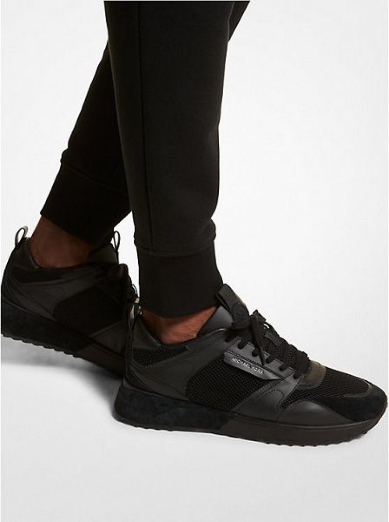 Zapatillas Michael Kors Theo Cuero And Mesh Hombre Negras | 659431-ATJ